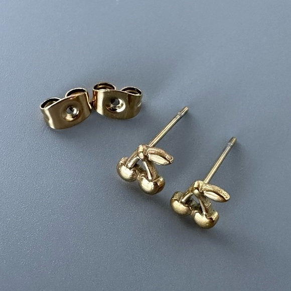 14k Gold Vermeil Tiny Cherry Studs - Picture 10 of 10